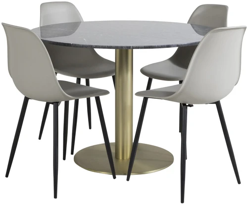 Venture Design Valgomasis stalas, Estelle apvalus, ø106xH75 cm, Juodas / Valgomasis kėdė, Polar plastikas, 58x81x45.5 cm, Pilka