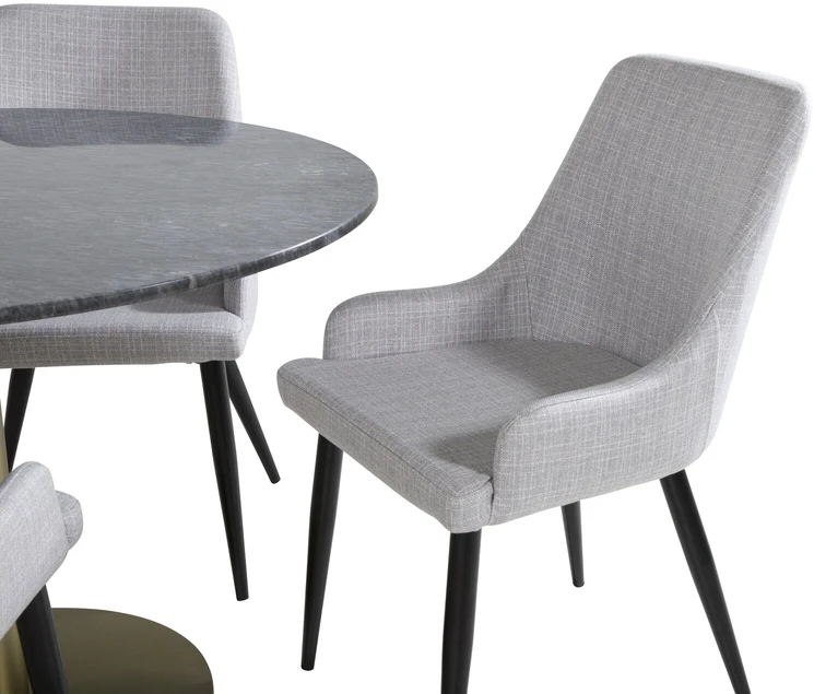 Venture Design Valgomasis stalas, Estelle apvalus, ø106xA75 cm, Juodas / Valgomasis kėdė, Plaza, 58x86x49 cm, Šviesiai pilka