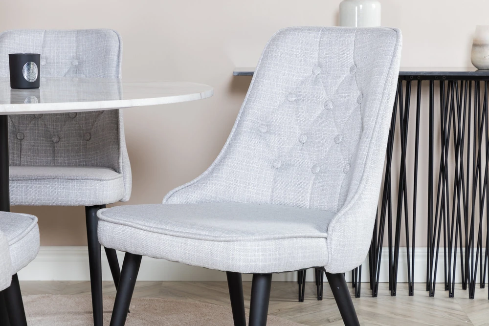 Venture Design Valgomasis stalas, Estelle, ø106x75 cm, Balta / Valgomasis kėdė, Velvet Deluxe, 66x88.5x50 cm, Šviesiai pilka