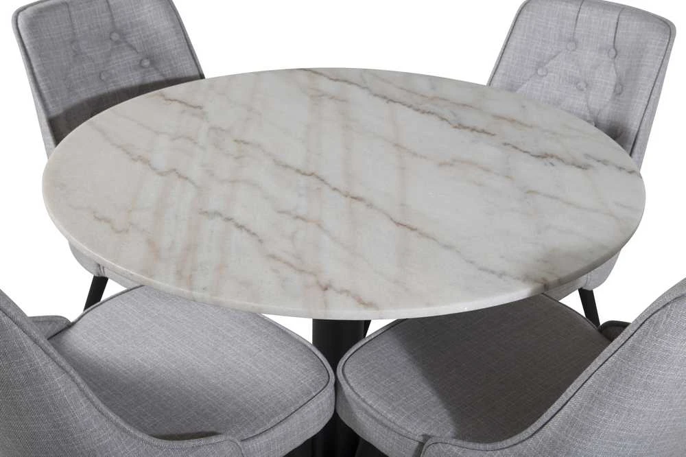 Venture Design Valgomasis stalas, Estelle, ø106x75 cm, Balta / Valgomasis kėdė, Velvet Deluxe, 66x88.5x50 cm, Šviesiai pilka