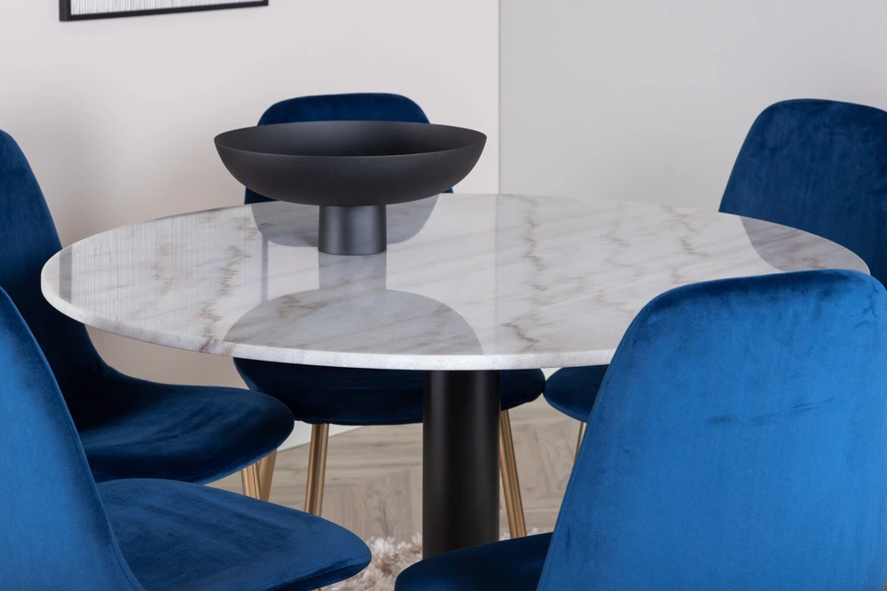 Venture Design Valgomasis stalas, Estelle, 106 cm, Balta, Kėdė, Polar, 52x86x44 cm, Mėlyna