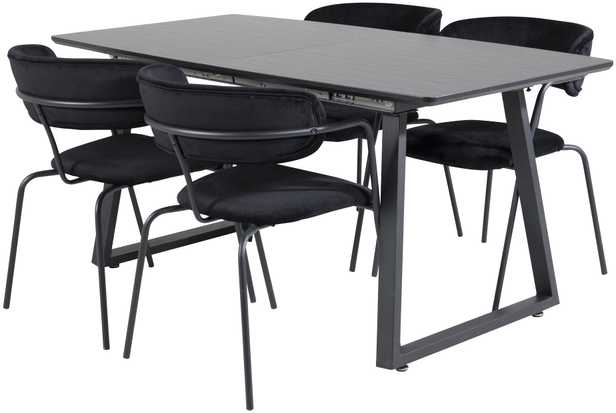 Venture Design Valgomasis stalas, Inca išplėtimo stalas, 75x160x85 cm, Juodas + Valgomasis kėdė, Arrow su rankenėlėmis, 61x79x58 cm, Juoda