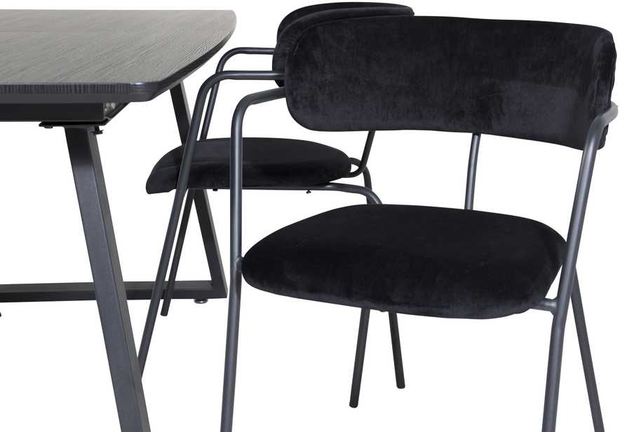 Venture Design Valgomasis stalas, Inca išplėtimo stalas, 75x160x85 cm, Juodas + Valgomasis kėdė, Arrow su rankenėlėmis, 61x79x58 cm, Juoda