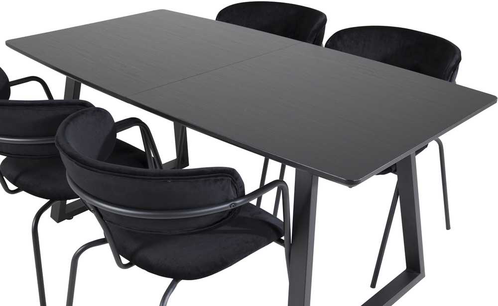 Venture Design Valgomasis stalas, Inca išplėtimo stalas, 75x160x85 cm, Juodas + Valgomasis kėdė, Arrow su rankenėlėmis, 61x79x58 cm, Juoda