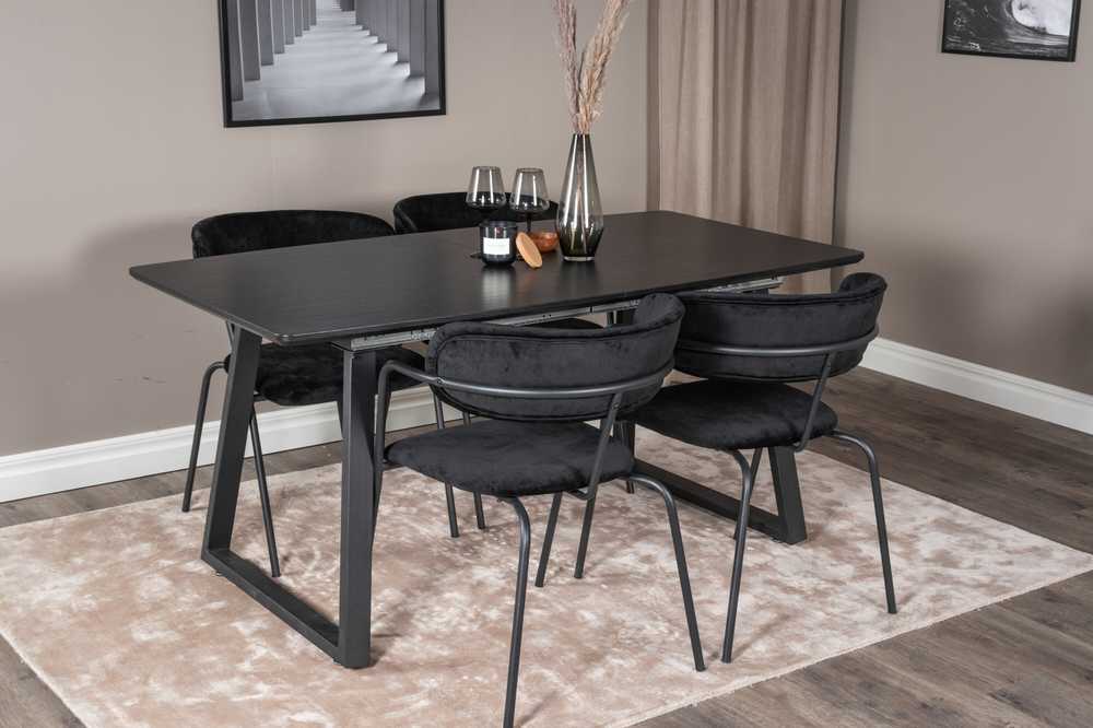 Venture Design Valgomasis stalas, Inca išplėtimo stalas, 75x160x85 cm, Juodas + Valgomasis kėdė, Arrow su rankenėlėmis, 61x79x58 cm, Juoda