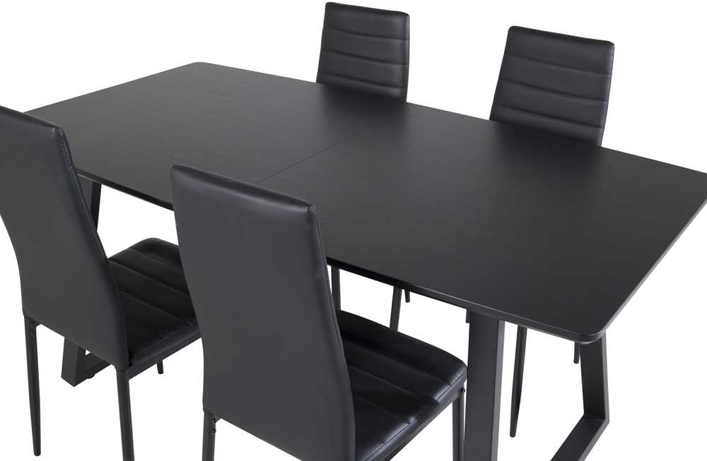 Venture Design Valgomasis stalas, Inca ištempiamas stalas, 75x160x85 cm, Juodas + Valgomasis kėdė, Plonas aukštas atlošas, 48x98x42 cm, Juoda