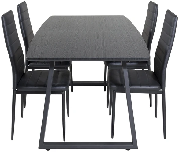 Venture Design Valgomasis stalas, Inca ištempiamas stalas, 75x160x85 cm, Juodas + Valgomasis kėdė, Plonas aukštas atlošas, 48x98x42 cm, Juoda