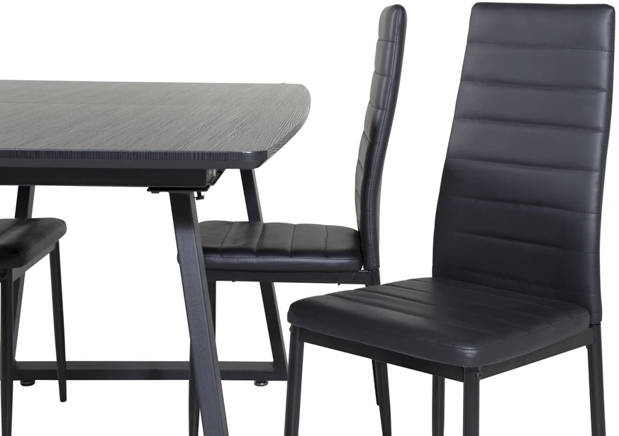 Venture Design Valgomasis stalas, Inca ištempiamas stalas, 75x160x85 cm, Juodas + Valgomasis kėdė, Plonas aukštas atlošas, 48x98x42 cm, Juoda