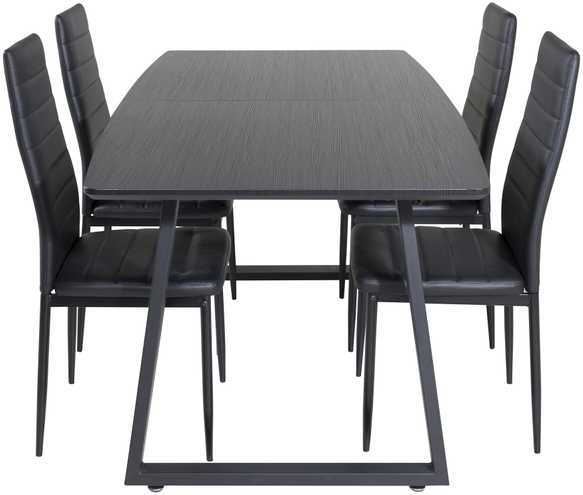 Venture Design Valgomasis stalas, Inca ištempiamas stalas, 75x160x85 cm, Juodas + Valgomasis kėdė, Plonas aukštas atlošas, 48x98x42 cm, Juoda