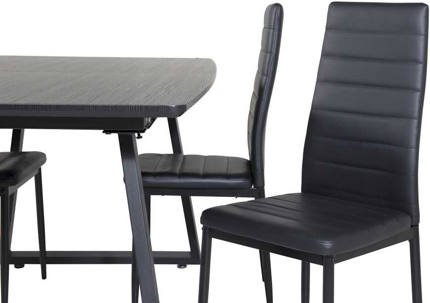 Venture Design Valgomasis stalas, Inca ištempiamas stalas, 75x160x85 cm, Juodas + Valgomasis kėdė, Plonas aukštas atlošas, 48x98x42 cm, Juoda
