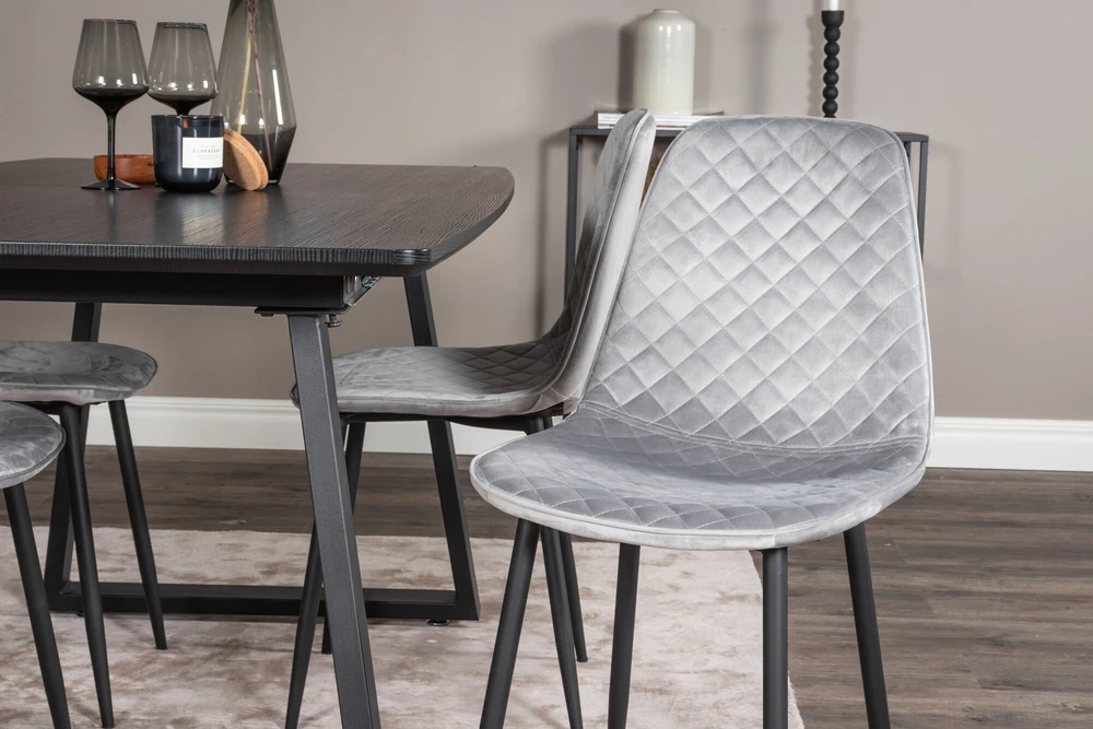 Venture Design Valgomasis stalas, Inca pratęsimas, 75x160x85 cm, Juodas, Valgomasis kėdė, Polar Diamond, 52x86x44 cm, Pilka
