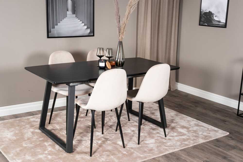 Venture Design Valgomasis stalas, Inca pratęsimas, 75x160x85 cm, Juodas, Valgomasis kėdė, Polar, 53.3x88x42.5 cm, Bežinis