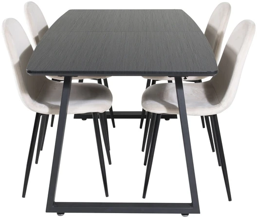 Venture Design Valgomasis stalas, Inca pratęsimas, 75x160x85 cm, Juodas, Valgomasis kėdė, Polar, 53.3x88x42.5 cm, Bėžinis