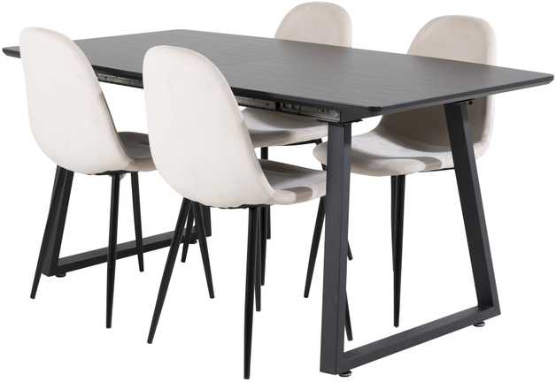 Venture Design Valgomasis stalas, Inca pratęsimas, 75x160x85 cm, Juodas, Valgomasis kėdė, Polar, 53.3x88x42.5 cm, Bežinis