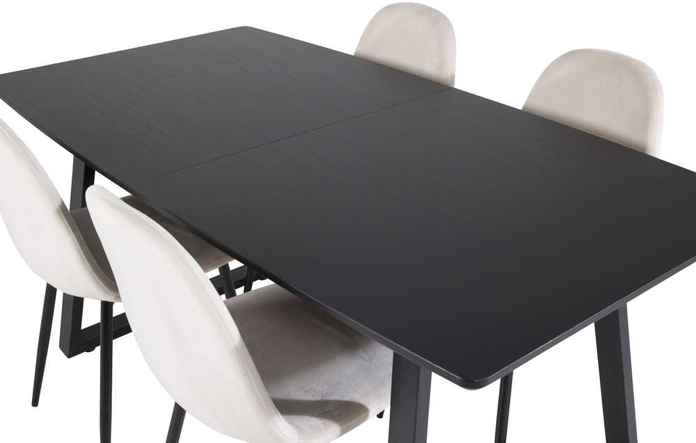 Venture Design Valgomasis stalas, Inca pratęsimas, 75x160x85 cm, Juodas, Valgomasis kėdė, Polar, 53.3x88x42.5 cm, Bežinis