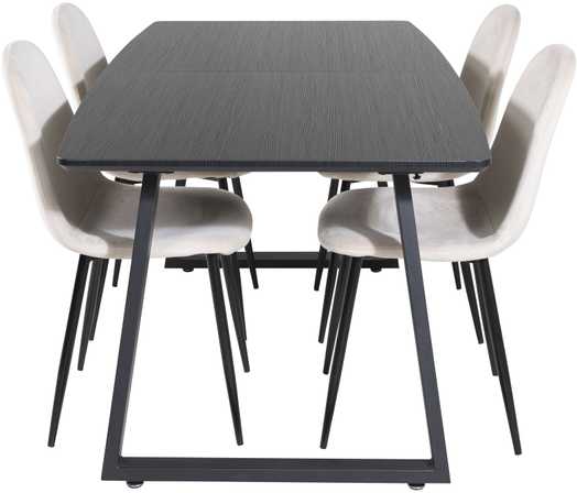 Venture Design Valgomasis stalas, Inca pratęsimas, 75x160x85 cm, Juodas, Valgomasis kėdė, Polar, 53.3x88x42.5 cm, Bežinis