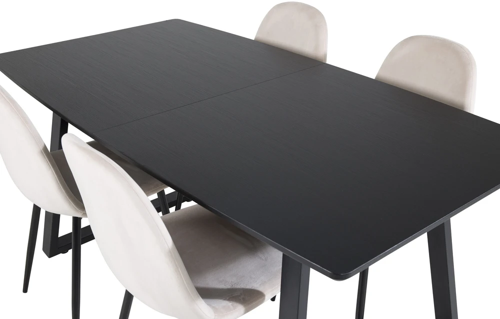 Venture Design Valgomasis stalas, Inca pratęsimas, 75x160x85 cm, Juodas, Valgomasis kėdė, Polar, 53.3x88x42.5 cm, Bėžinis