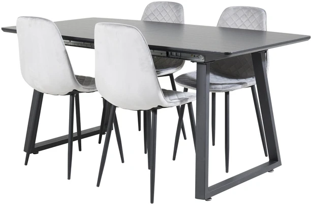 Venture Design Valgomasis stalas, Inca pratęsimas, 75x160x85 cm, Juodas, Valgomasis kėdė, Polar Diamond, 52x86x44 cm, Pilka