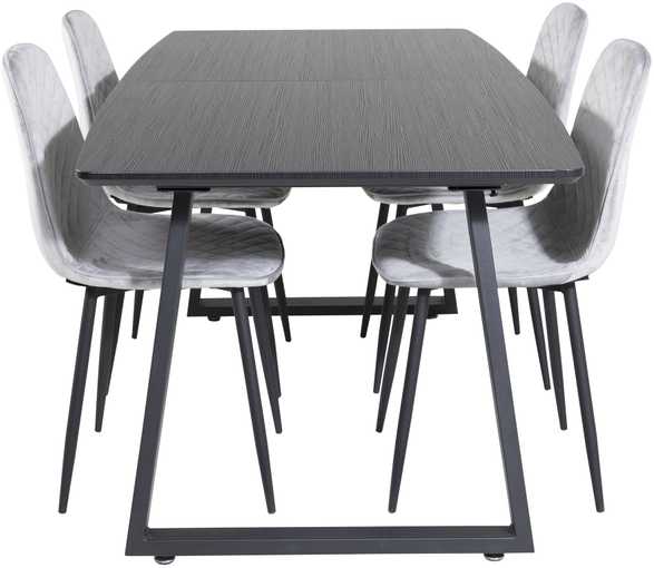 Venture Design Valgomasis stalas, Inca pratęsimas, 75x160x85 cm, Juodas, Valgomasis kėdė, Polar Diamond, 52x86x44 cm, Pilka