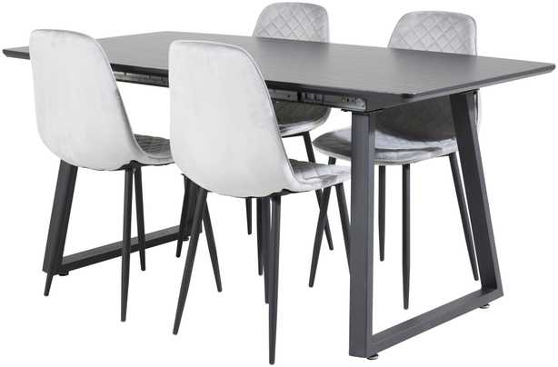 Venture Design Valgomasis stalas, Inca pratęsimas, 75x160x85 cm, Juodas, Valgomasis kėdė, Polar Diamond, 52x86x44 cm, Pilka