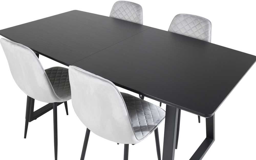 Venture Design Valgomasis stalas, Inca pratęsimas, 75x160x85 cm, Juodas, Valgomasis kėdė, Polar Diamond, 52x86x44 cm, Pilka