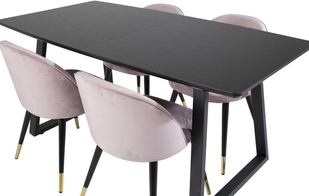 Venture Design Valgomasis stalas, Inca pratęsimas, 75x160x85 cm, juodas + Veltinė valgomasis kėdė, Laitas, 57x76.5x50 cm, rožinė