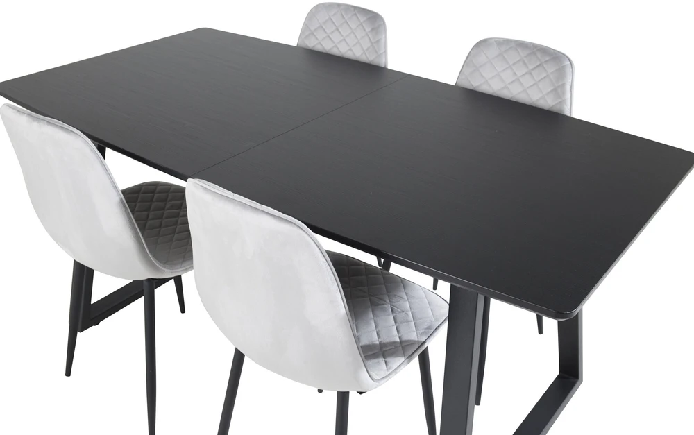 Venture Design Valgomasis stalas, Inca pratęsimas, 75x160x85 cm, Juodas, Valgomasis kėdė, Polar Diamond, 52x86x44 cm, Pilka