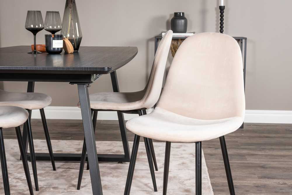 Venture Design Valgomasis stalas, Inca pratęsimas, 75x160x85 cm, Juodas, Valgomasis kėdė, Polar, 53.3x88x42.5 cm, Bežinis