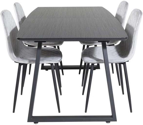 Venture Design Valgomasis stalas, Inca pratęsimas, 75x160x85 cm, Juodas, Valgomasis kėdė, Polar Diamond, 52x86x44 cm, Pilka