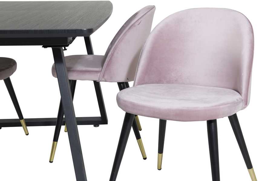 Venture Design Valgomasis stalas, Inca pratęsimas, 75x160x85 cm, juodas + Veltinė valgomasis kėdė, Laitas, 57x76.5x50 cm, rožinė
