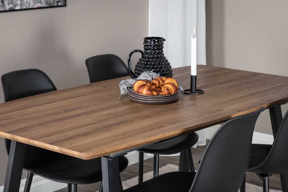 Venture Design Valgomasis stalas, Inka, 160x85 cm, ąžuolas / Valgomasis kėdė, Polaris, 81x45.5 cm, juoda