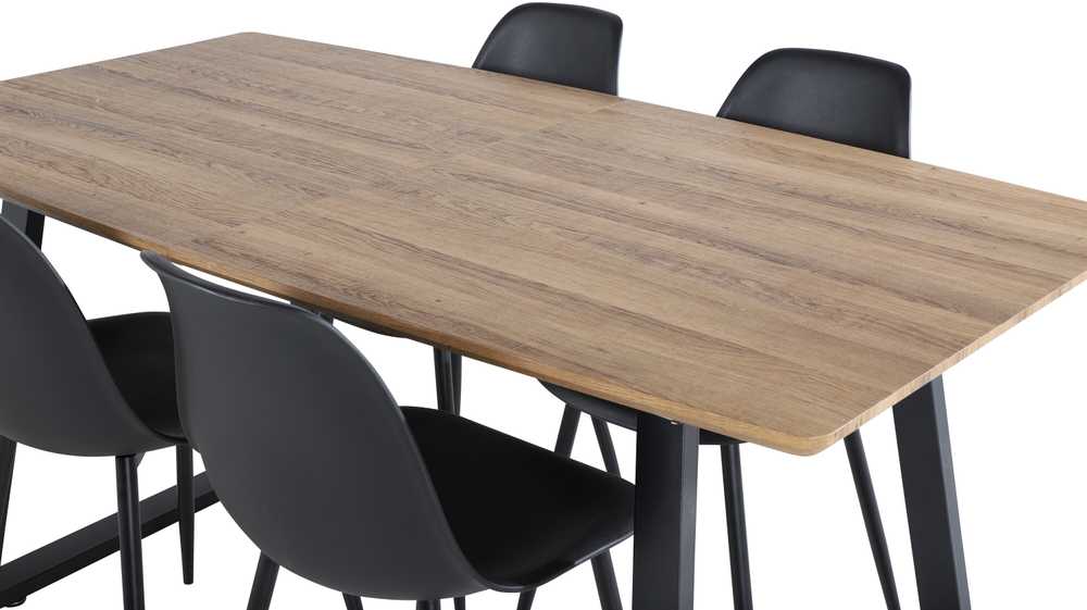 Venture Design Valgomasis stalas, Inka, 160x85 cm, ąžuolas / Valgomasis kėdė, Polaris, 81x45.5 cm, juoda
