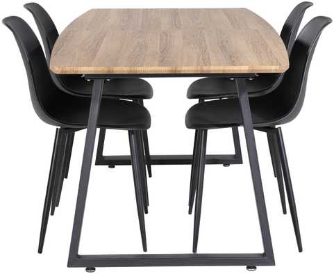 Venture Design Valgomasis stalas, Inka, 160x85 cm, ąžuolas / Valgomasis kėdė, Polaris, 81x45.5 cm, juoda