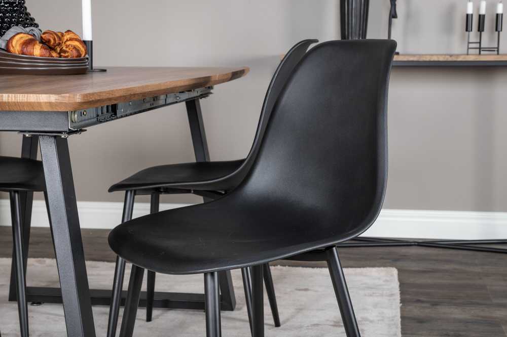 Venture Design Valgomasis stalas, Inka, 160x85 cm, ąžuolas / Valgomasis kėdė, Polaris, 81x45.5 cm, juoda