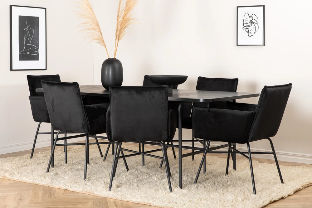 Venture Design Valgomasis stalas ir kėdės komplektas, Uno ir Petra, Stalas: 200x90x74 cm Kėdė: 60x87x57 cm, Juoda