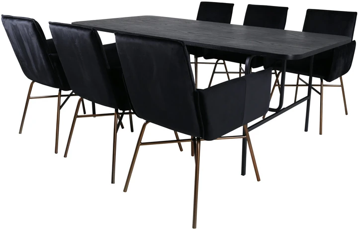 Venture Design Valgomasis stalas ir kėdės komplektas, Uno ir Petra, Stalas: 200x90x74 cm Kėdė: 60x87x57 cm, Juoda