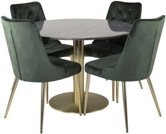 Venture Design Valgomasis stalas ir kėdės rinkinys, Estelle ir aksominis, ø106xA75 cm ir 66x88.5x50 cm, juoda ir žalia