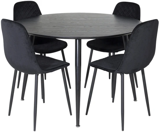 Venture Design Valgomasis stalas ir kėdės rinkinys, Dipp ir Polar Diamond, 115 cm ir 52x86x44 cm, Juoda