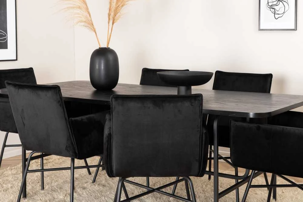 Venture Design Valgomasis stalas ir kėdės komplektas, Uno ir Petra, Stalas: 200x90x74 cm Kėdė: 60x87x57 cm, Juoda