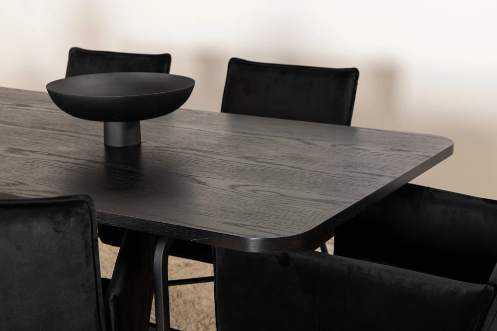 Venture Design Valgomasis stalas ir kėdės komplektas, Uno ir Petra, Stalas: 200x90x74 cm Kėdė: 60x87x57 cm, Juoda