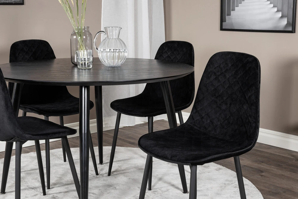 Venture Design Valgomasis stalas ir kėdės rinkinys, Dipp ir Polar Diamond, 115 cm ir 52x86x44 cm, Juoda