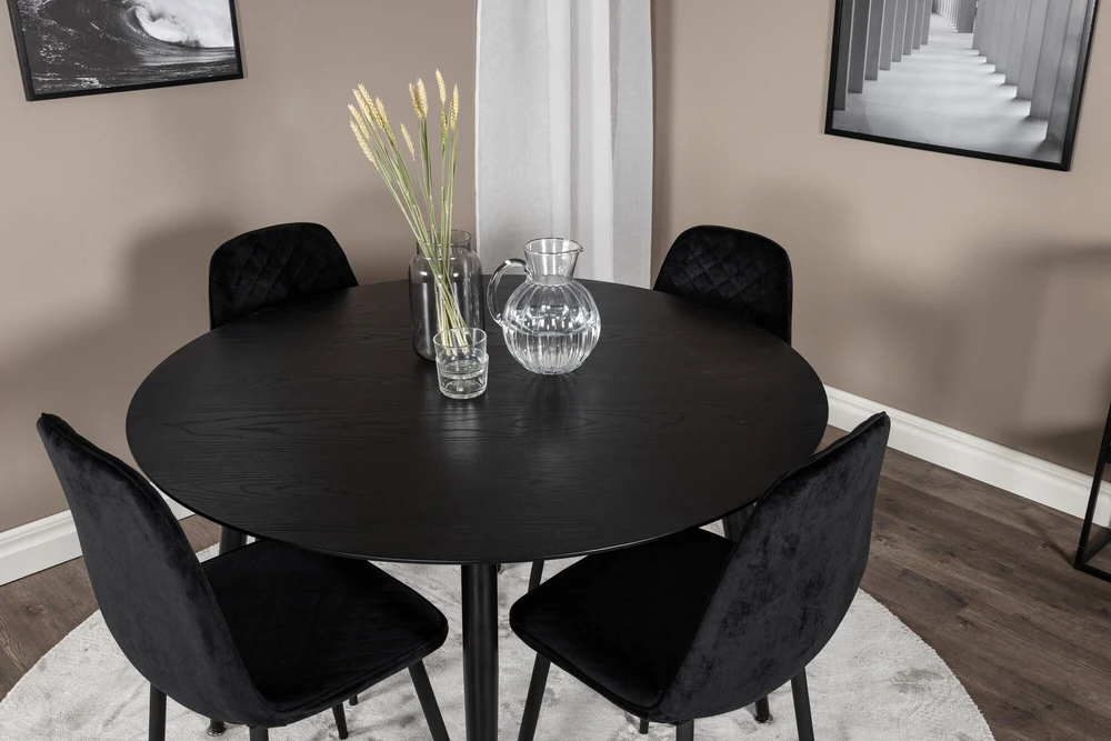 Venture Design Valgomasis stalas ir kėdės rinkinys, Dipp ir Polar Diamond, 115 cm ir 52x86x44 cm, Juoda