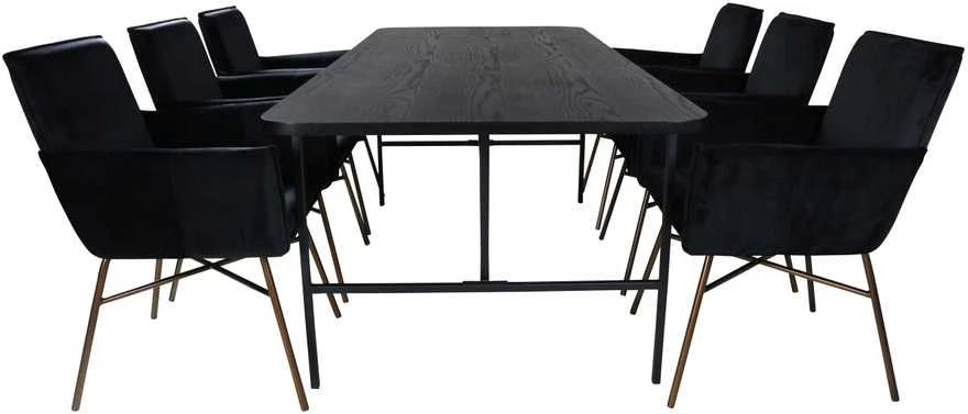 Venture Design Valgomasis stalas ir kėdės komplektas, Uno ir Petra, Stalas: 200x90x74 cm Kėdė: 60x87x57 cm, Juoda