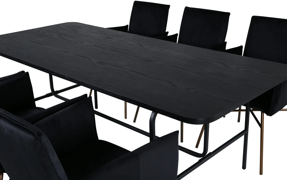 Venture Design Valgomasis stalas ir kėdės komplektas, Uno ir Petra, Stalas: 200x90x74 cm Kėdė: 60x87x57 cm, Juoda