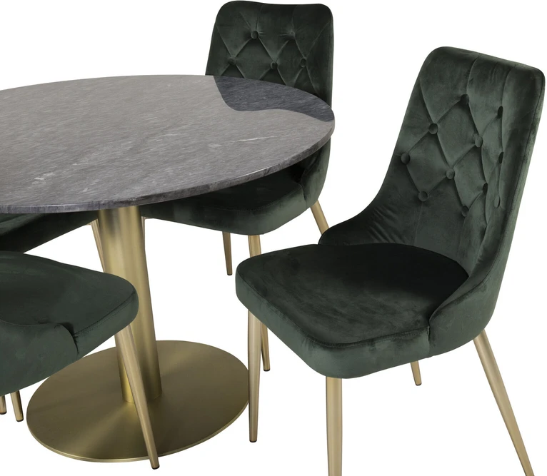 Venture Design Valgomasis stalas ir kėdės rinkinys, Estelle ir aksominis, ø106xA75 cm ir 66x88.5x50 cm, juoda ir žalia