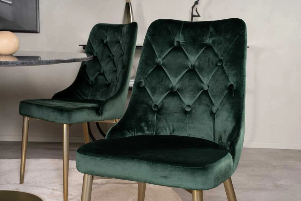 Venture Design Valgomasis stalas ir kėdės rinkinys, Estelle ir aksominis, ø106xA75 cm ir 66x88.5x50 cm, juoda ir žalia