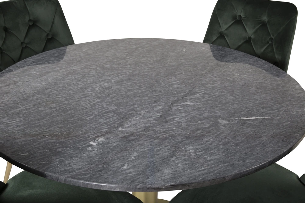 Venture Design Valgomasis stalas ir kėdės rinkinys, Estelle ir aksominis, ø106xA75 cm ir 66x88.5x50 cm, juoda ir žalia