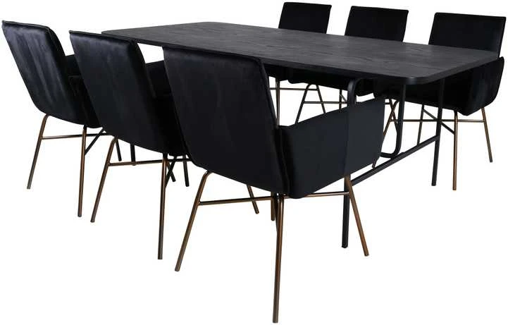 Venture Design Valgomasis stalas ir kėdės komplektas, Uno ir Petra, Stalas: 200x90x74 cm Kėdė: 60x87x57 cm, Juoda