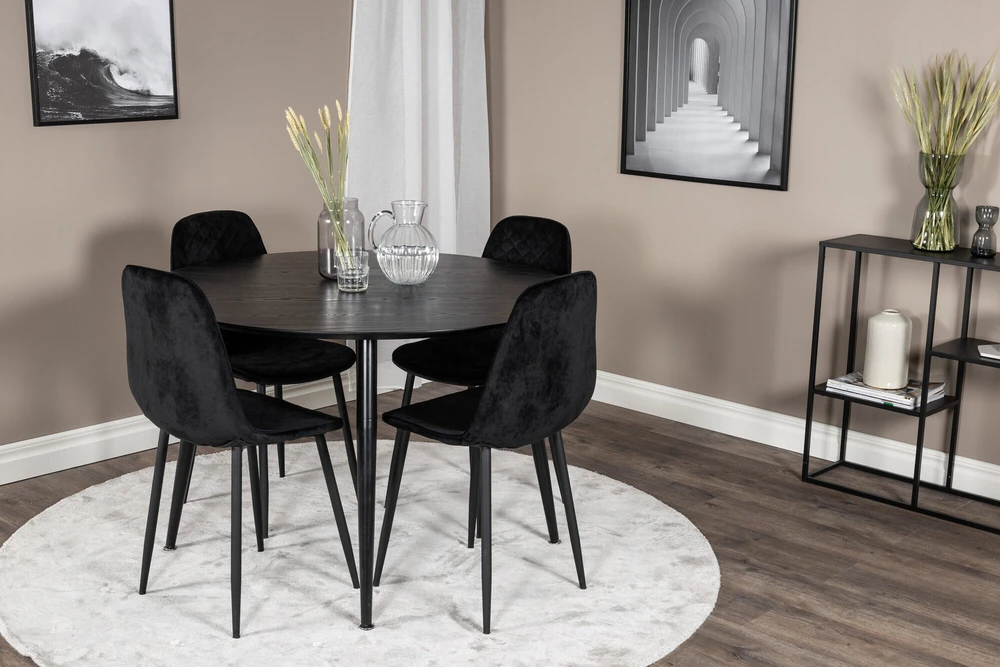 Venture Design Valgomasis stalas ir kėdės rinkinys, Dipp ir Polar Diamond, 115 cm ir 52x86x44 cm, Juoda