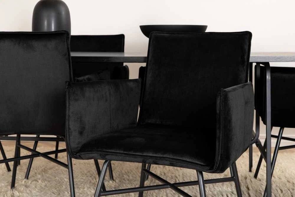 Venture Design Valgomasis stalas ir kėdės komplektas, Uno ir Petra, Stalas: 200x90x74 cm Kėdė: 60x87x57 cm, Juoda